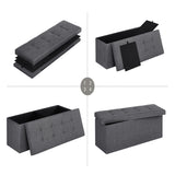 Chesterfield Style Dark Gray Folding Storage Ottoman Bench with 120L Capacity - Low Angle