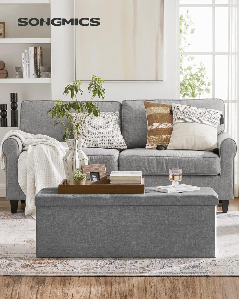 Elegant Light Grey Storage Ottoman Bench with 120L Capacity