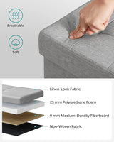 Elegant Light Grey Storage Ottoman Bench with 120L Capacity - 45-Degree Angle
