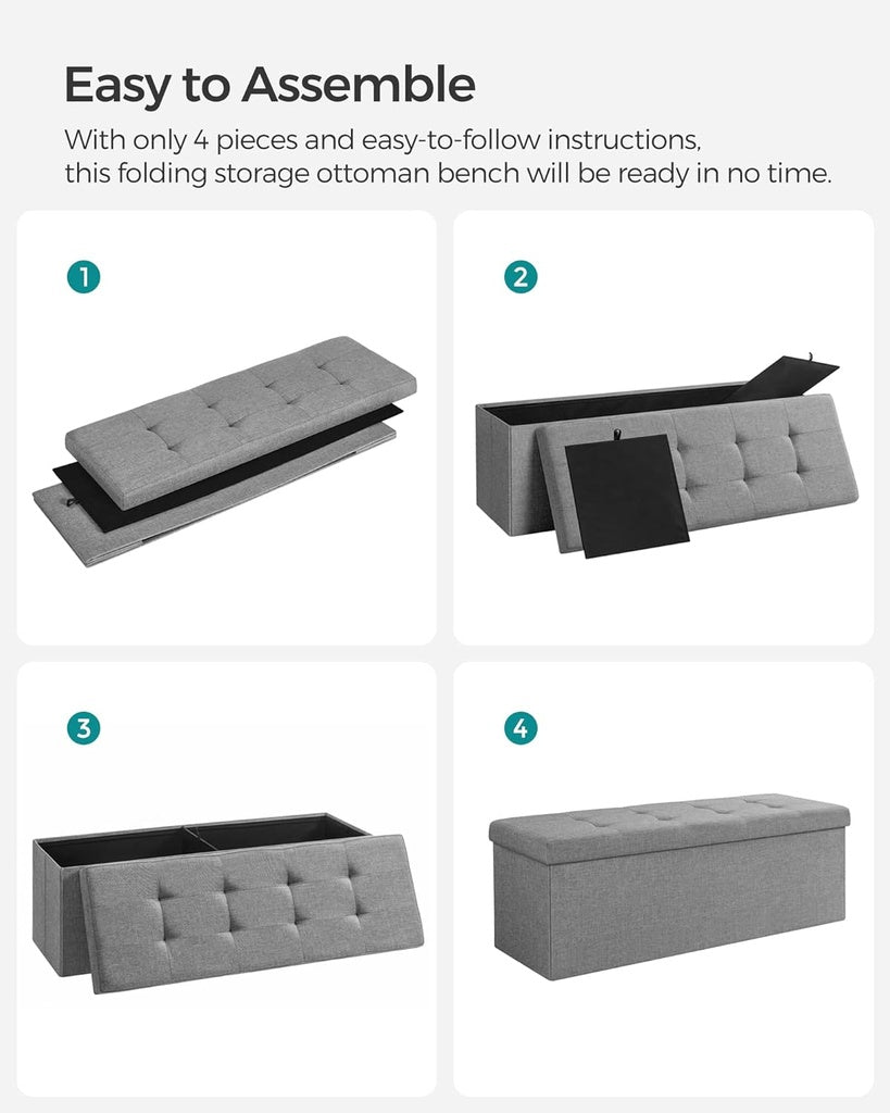 Elegant Light Grey Storage Ottoman Bench with 120L Capacity