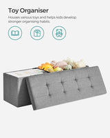 Elegant Light Grey Storage Ottoman Bench with 120L Capacity - Close-Up Angle