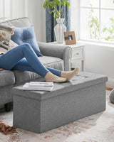 Elegant Light Grey Storage Ottoman Bench with 120L Capacity - Low Angle