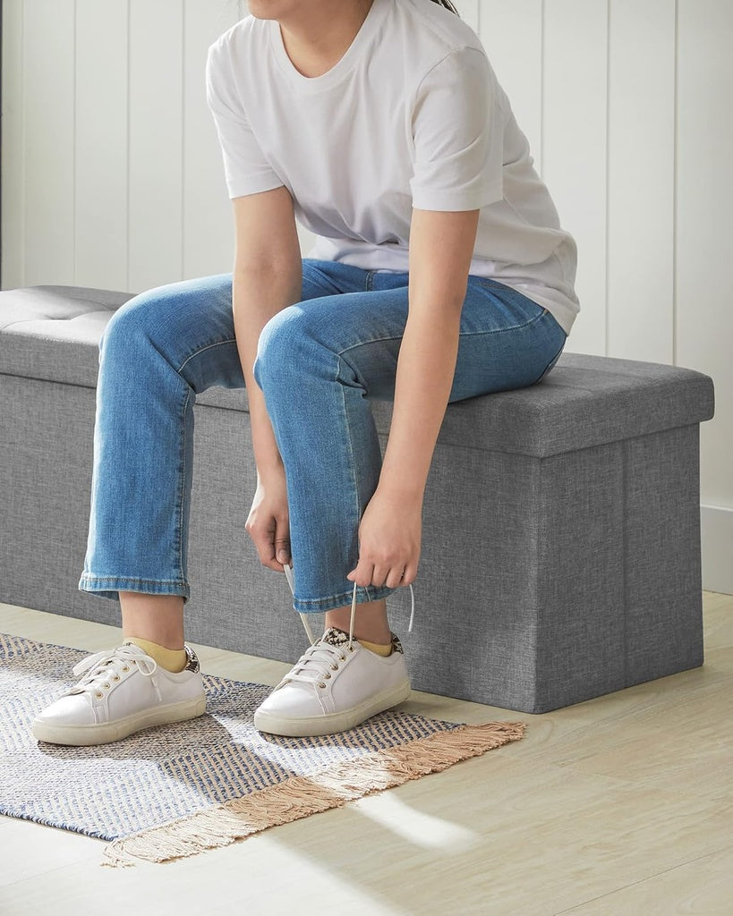 Elegant Light Grey Storage Ottoman Bench with 120L Capacity