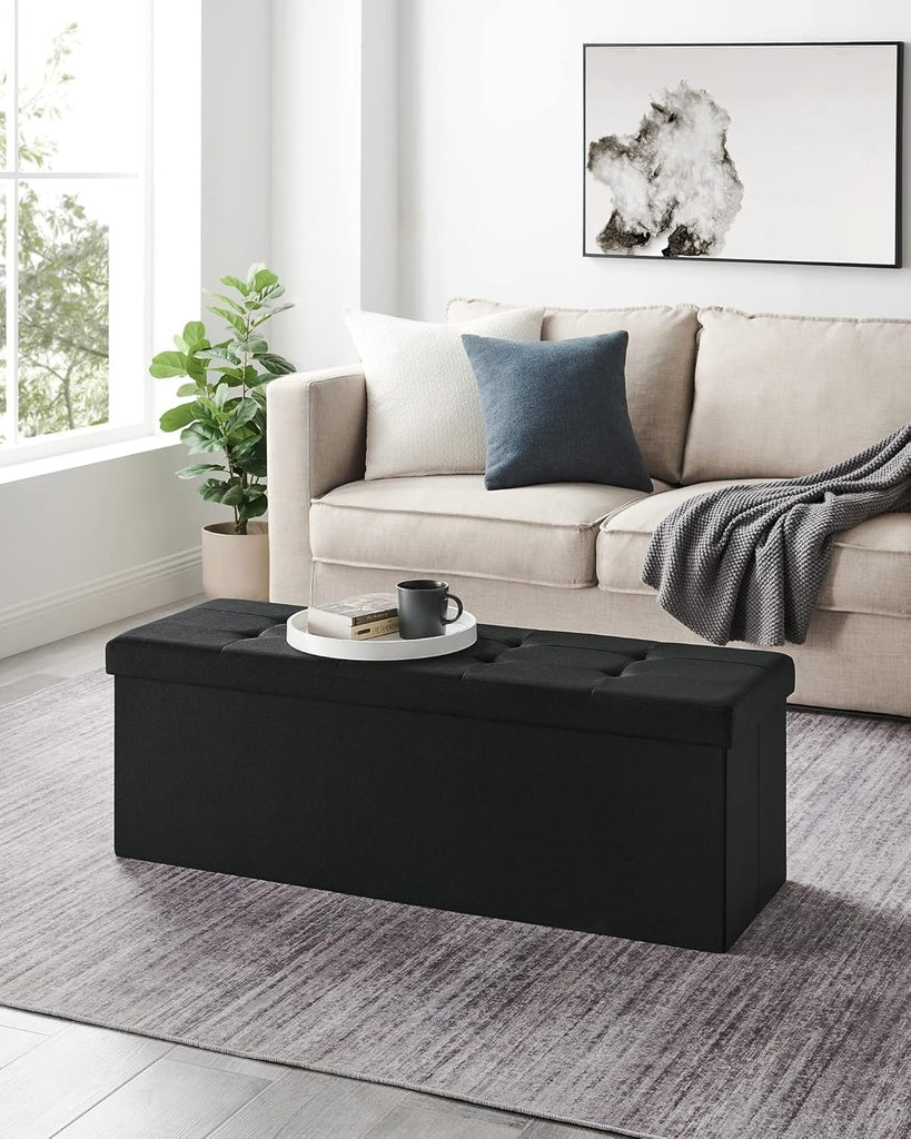 SONGMICS 110cm Multi-Functional Foldable Storage Bench in Black