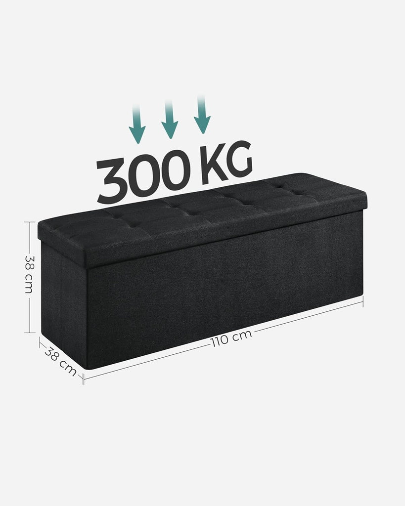 SONGMICS 110cm Multi-Functional Foldable Storage Bench in Black