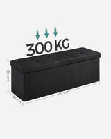 SONGMICS 110cm Multi-Functional Foldable Storage Bench in Black - Side View