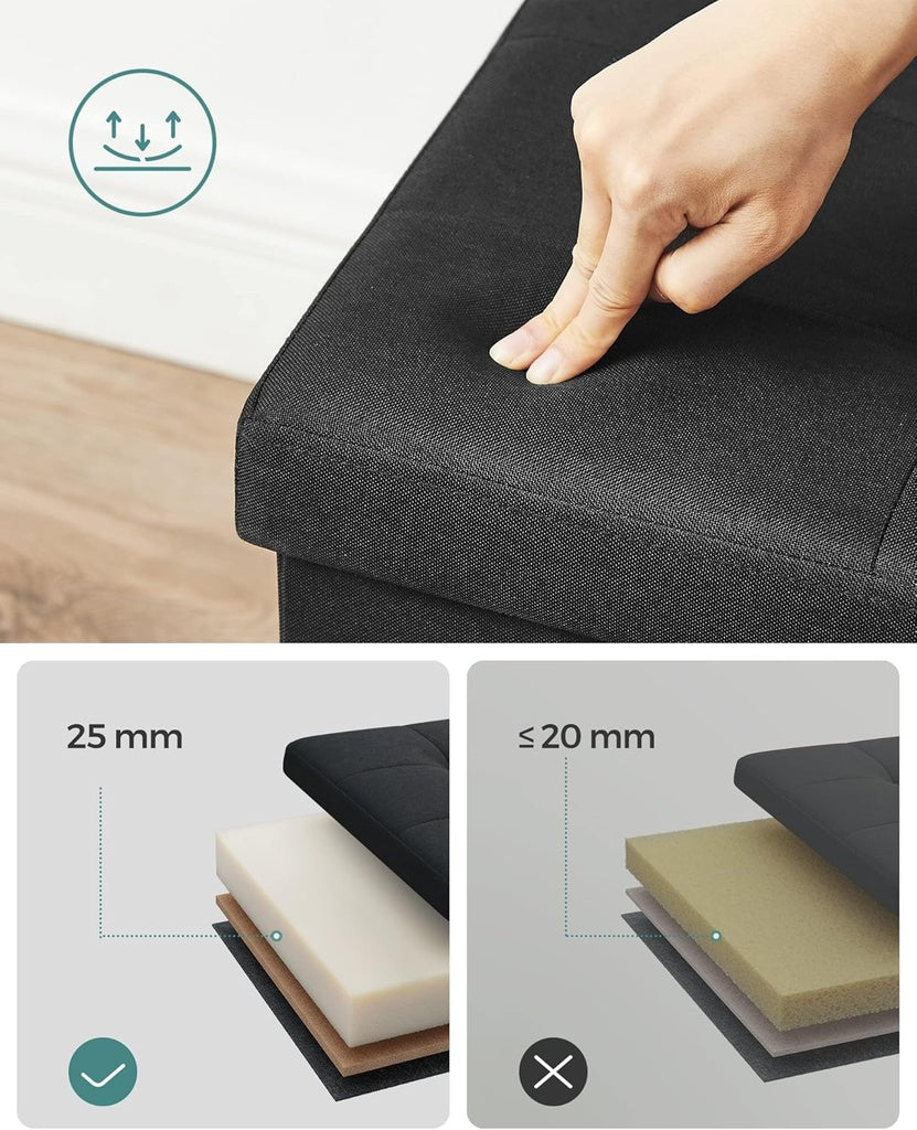 SONGMICS 110cm Multi-Functional Foldable Storage Bench in Black
