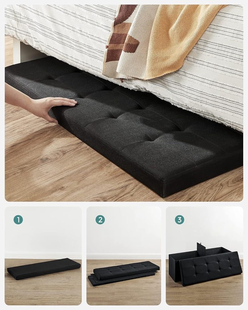 SONGMICS 110cm Multi-Functional Foldable Storage Bench in Black