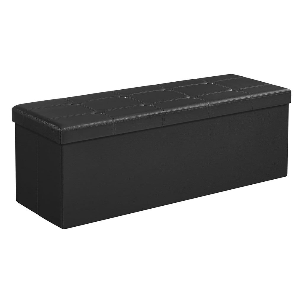 SONGMICS 43-Inch Black Folding Storage Ottoman Bench with 660 lb Capacity