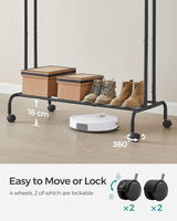 SONGMICS Heavy-Duty Dual Rail Clothing Rack with Wheels and Shelf - Black HSR107B01V1 - Top-Down View