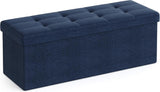 Navy Blue Foldable Storage Bench with Metal Divider and Comfortable Padding - 110cm by SONGMICS - Front View