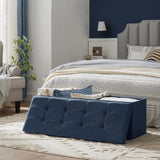 Navy Blue Foldable Storage Bench with Metal Divider and Comfortable Padding - 110cm by SONGMICS - Side View