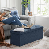 Navy Blue Foldable Storage Bench with Metal Divider and Comfortable Padding - 110cm by SONGMICS - Low Angle