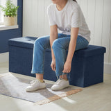 Navy Blue Foldable Storage Bench with Metal Divider and Comfortable Padding - 110cm by SONGMICS - Extra Image