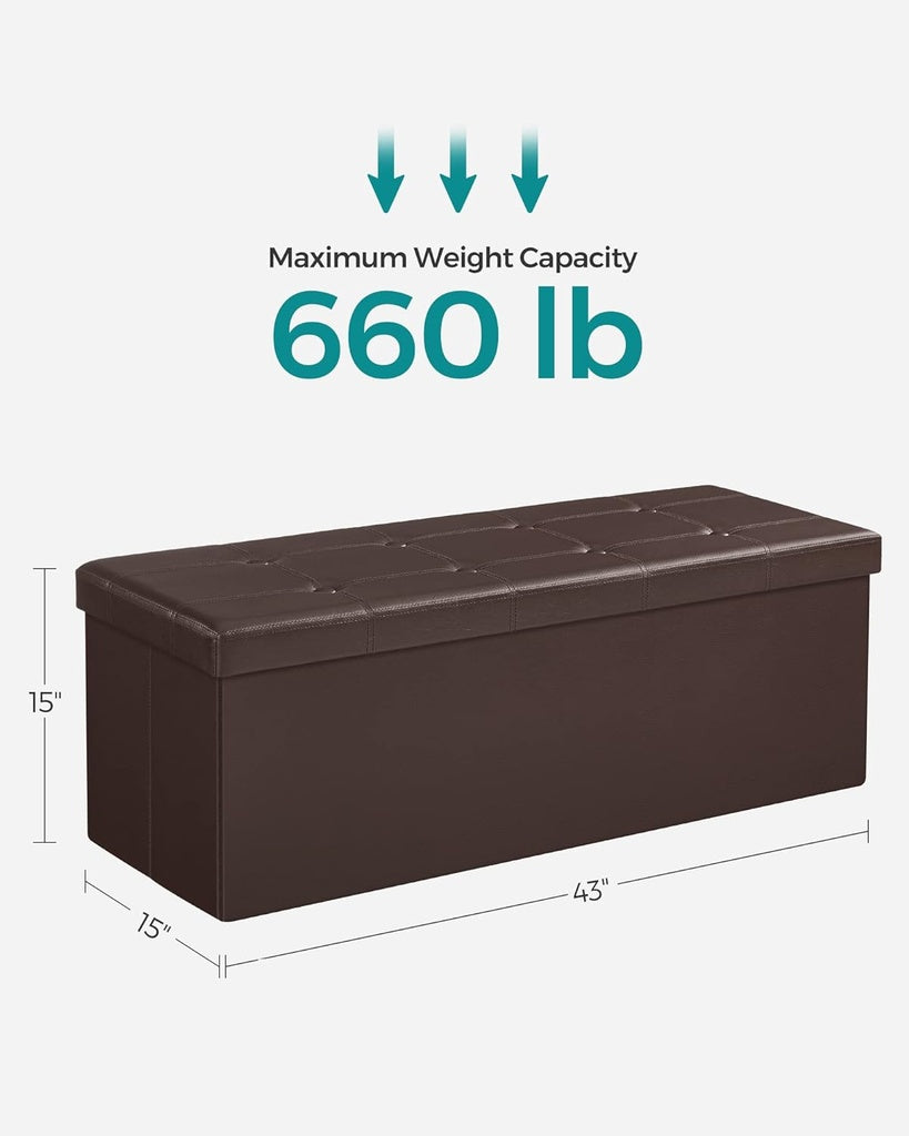 SONGMICS 110cm Versatile Folding Storage Ottoman Bench in Brown
