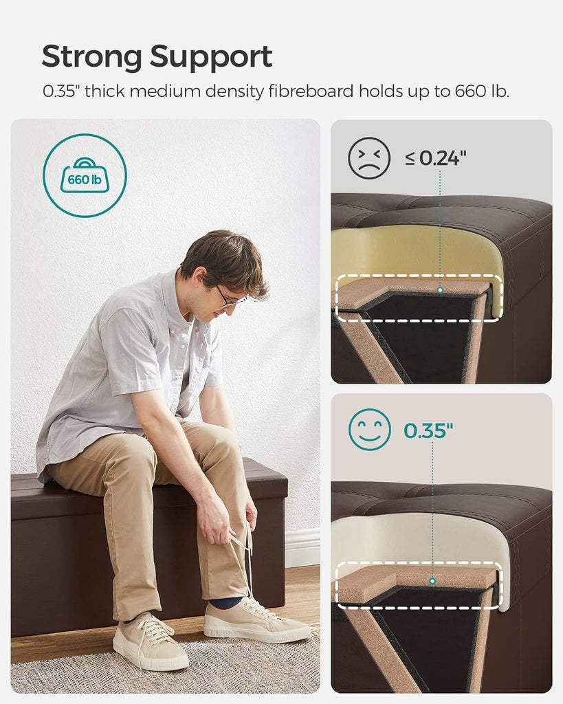 SONGMICS 110cm Versatile Folding Storage Ottoman Bench in Brown