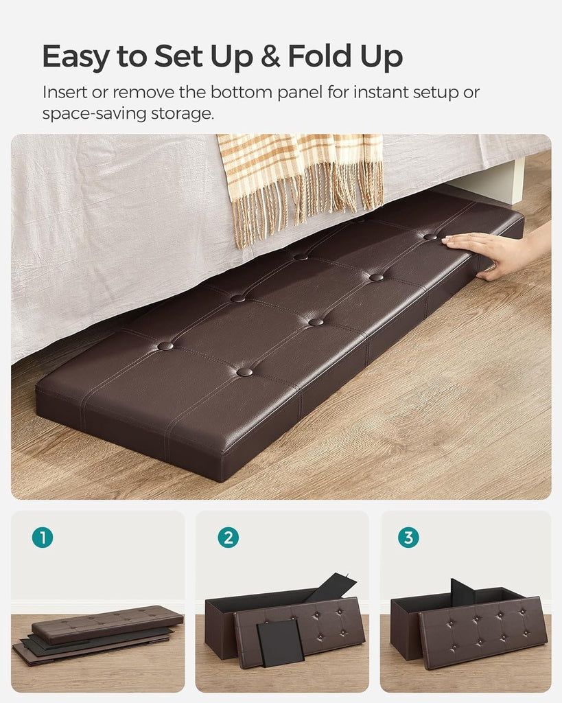 SONGMICS 110cm Versatile Folding Storage Ottoman Bench in Brown