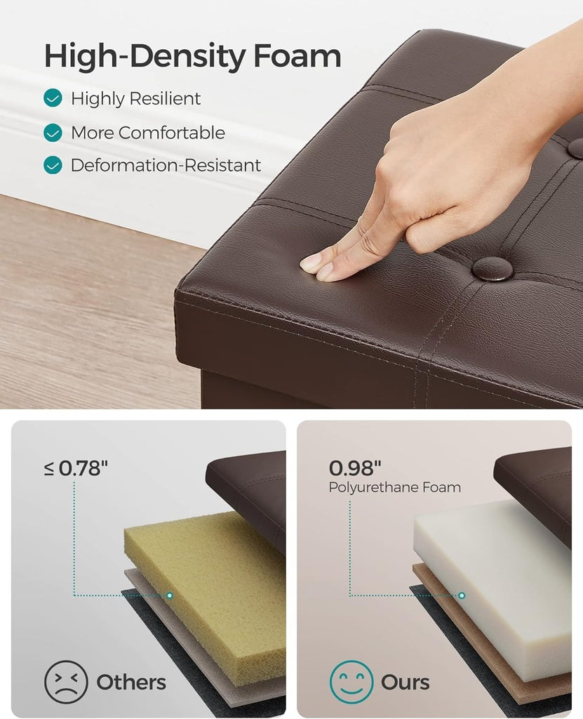 SONGMICS 110cm Versatile Folding Storage Ottoman Bench in Brown