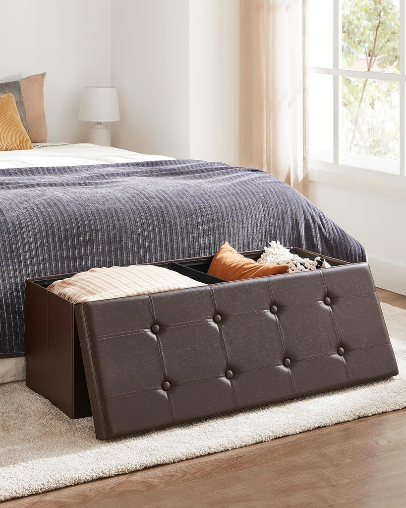 SONGMICS 110cm Versatile Folding Storage Ottoman Bench in Brown