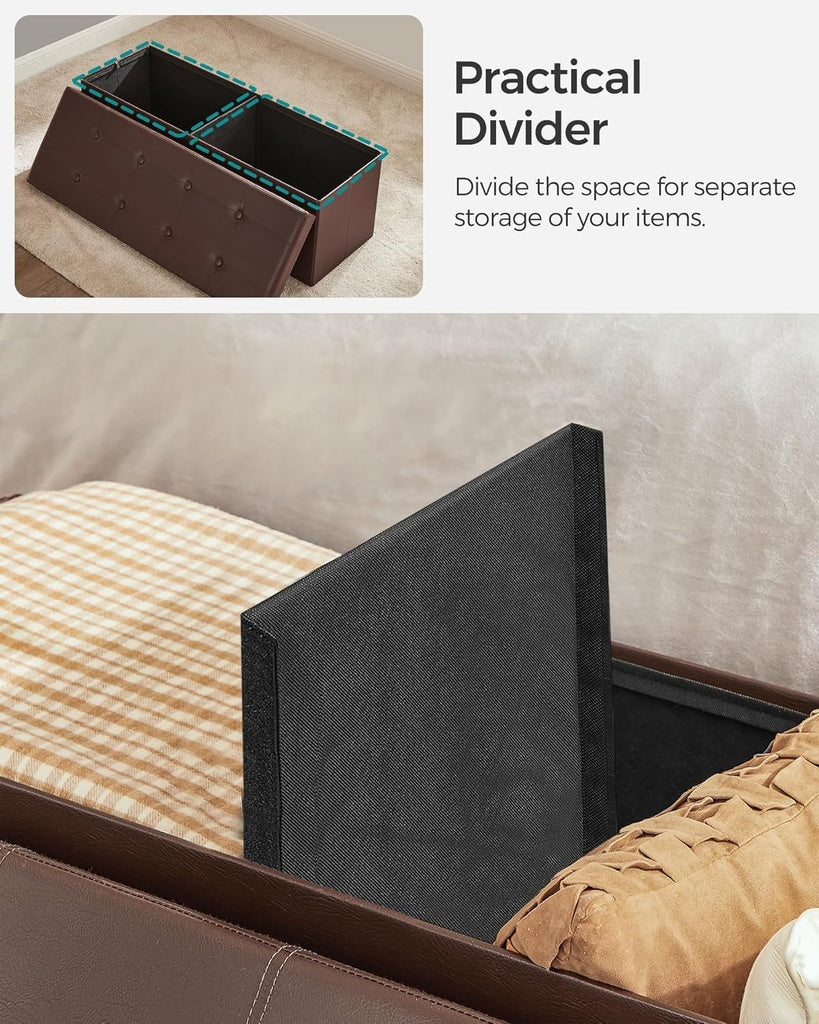 SONGMICS 110cm Versatile Folding Storage Ottoman Bench in Brown