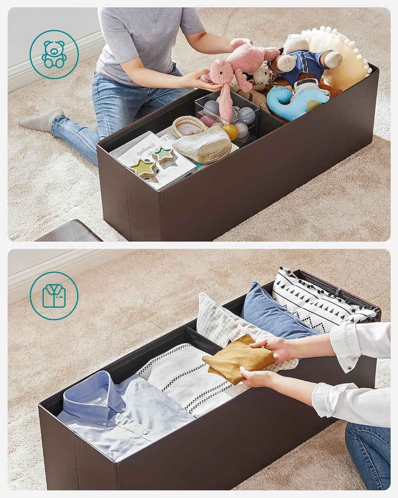 SONGMICS 110cm Versatile Folding Storage Ottoman Bench in Brown