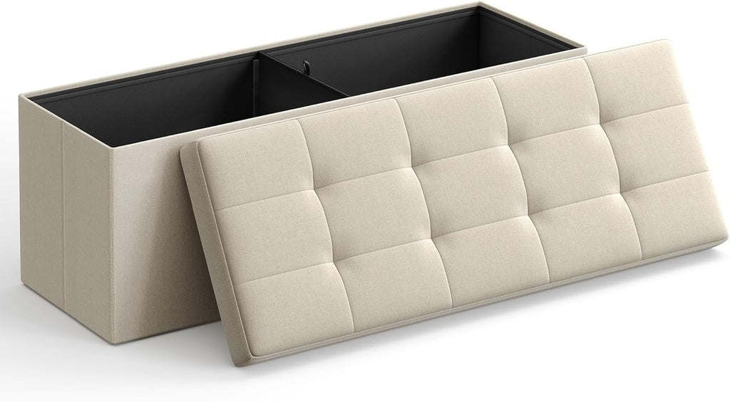Beige SONGMICS 109cm Multi-Functional Folding Storage Bench Ottoman