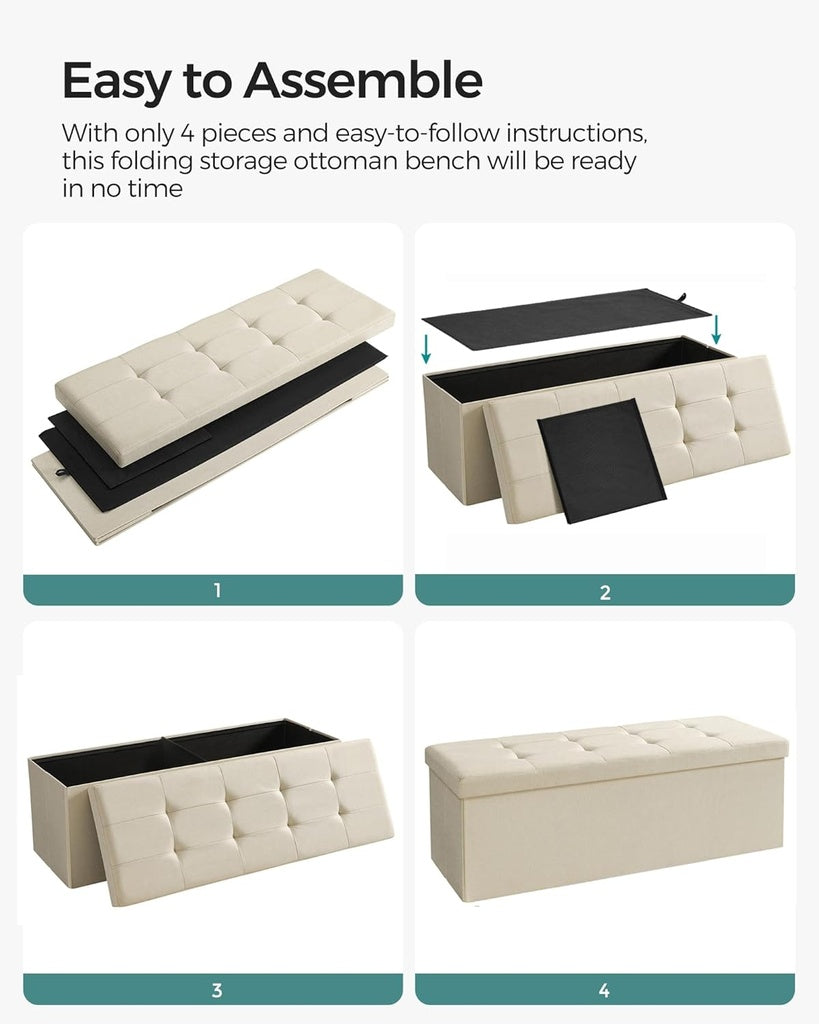 Beige SONGMICS 109cm Multi-Functional Folding Storage Bench Ottoman