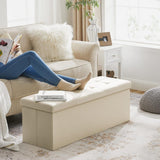 Beige SONGMICS 109cm Multi-Functional Folding Storage Bench Ottoman - Top-Down View