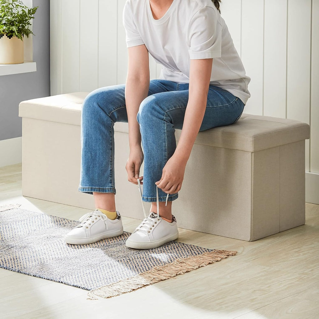 Beige SONGMICS 109cm Multi-Functional Folding Storage Bench Ottoman