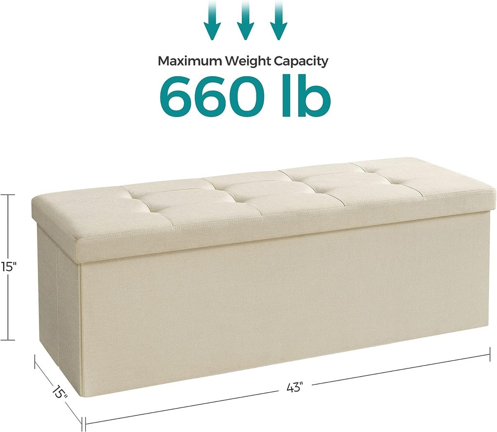 Beige SONGMICS 109cm Multi-Functional Folding Storage Bench Ottoman