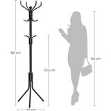 SONGMICS Metal Coat Rack 182 cm Tall Hall Tree Black - 45-Degree Angle