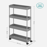 SONGMICS 4-Tier Storage Cart on Wheels Gray - 45-Degree Angle
