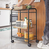 SONGMICS 3-Tier Metal Rolling Cart on Wheels with Removable Shelves Black - Side View