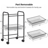 SONGMICS 3-Tier Metal Rolling Cart on Wheels with Removable Shelves Black - Top-Down View