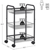 SONGMICS 3-Tier Metal Rolling Cart on Wheels with Removable Shelves Black - 45-Degree Angle