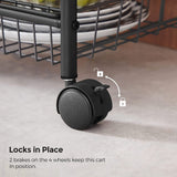 SONGMICS 3-Tier Metal Rolling Cart on Wheels with Removable Shelves Black - Rear View