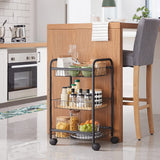 SONGMICS 3-Tier Metal Rolling Cart on Wheels with Removable Shelves Black - Close-Up Angle