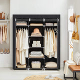 SONGMICS Folding Wardrobe Fabric Cabinet with 2 Clothes Rails Black - Side View