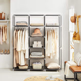 SONGMICS Folding Wardrobe Fabric Cabinet with 2 Clothes Rails Black - Top-Down View