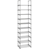 SONGMICS 10-Tier Metal Shoe Rack Customizable Design Grey - Front View
