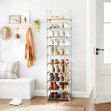 SONGMICS 10-Tier Metal Shoe Rack Customizable Design Grey - Side View