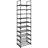 SONGMICS 10-Tier Metal Shoe Rack Customizable Design Black - Front View