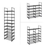 SONGMICS 10-Tier Metal Shoe Rack Customizable Design Black - Low Angle