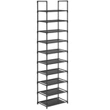 SONGMICS 10 Tier Metal Shoe Rack Non-Woven Fabric Shelves Black - Front View