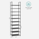 SONGMICS 10 Tier Metal Shoe Rack Non-Woven Fabric Shelves Black - Side View
