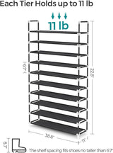 SONGMICS 10 Tier Metal Shoe Rack for 50 Pairs Non-Woven Fabric Shelves Black - Close-Up Angle