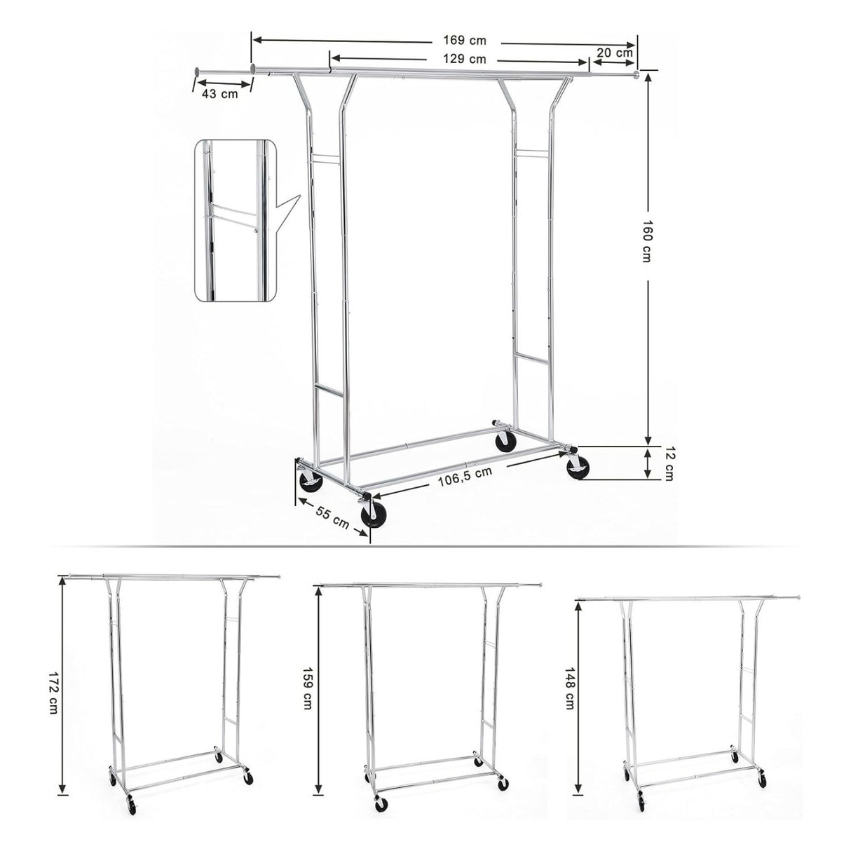 Heavy-Duty Silver Metal Clothing Rack on Wheels by SONGMICS