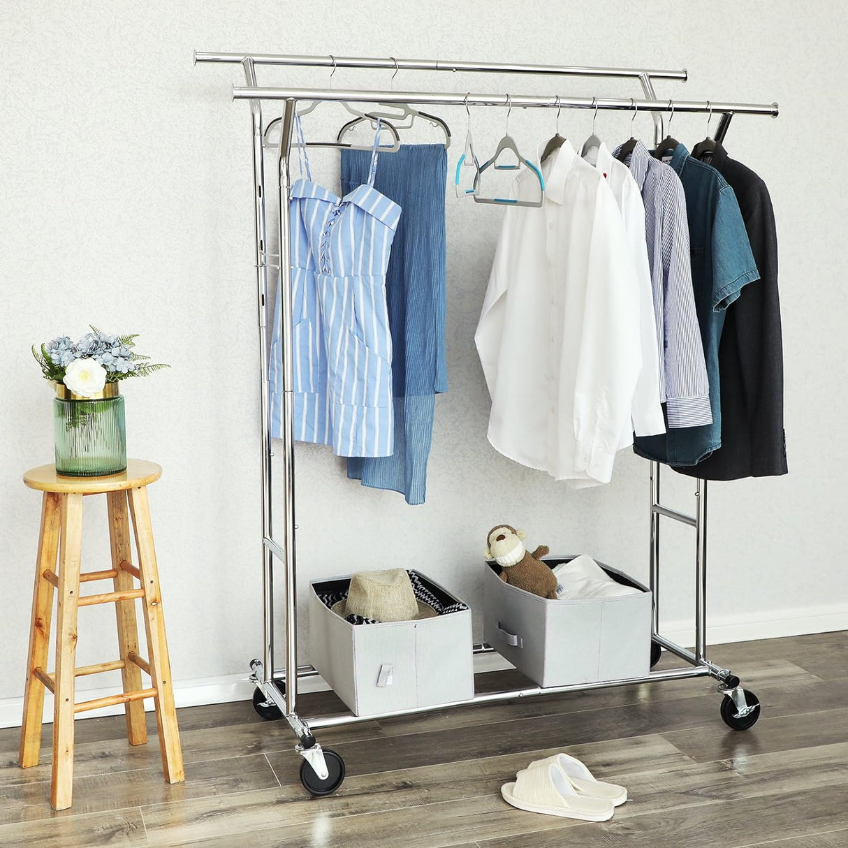 Heavy-Duty Silver Metal Clothing Rack on Wheels by SONGMICS