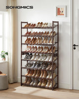 8-Tier Adjustable Bronze Shoe Rack for 32 Pairs with Detachable Shelves - Front View