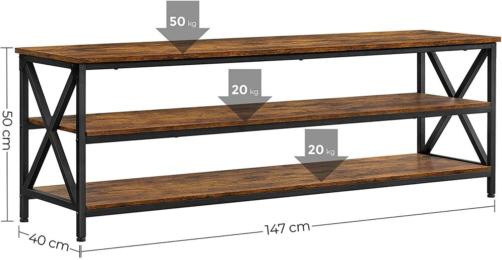 VASAGLE TV Shelf TV Cabinet Lowboard for TVs up to 65 inches Vintage Brown/Black
